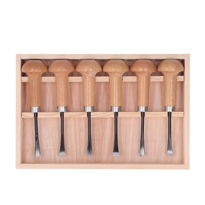 Lot De 12 Ciseaux à Bois Pour Sculpture | Lame En Acier CRV, Poignée En Bois | Pour Débutants Et Amateurs - Boîte Rangement Incluse