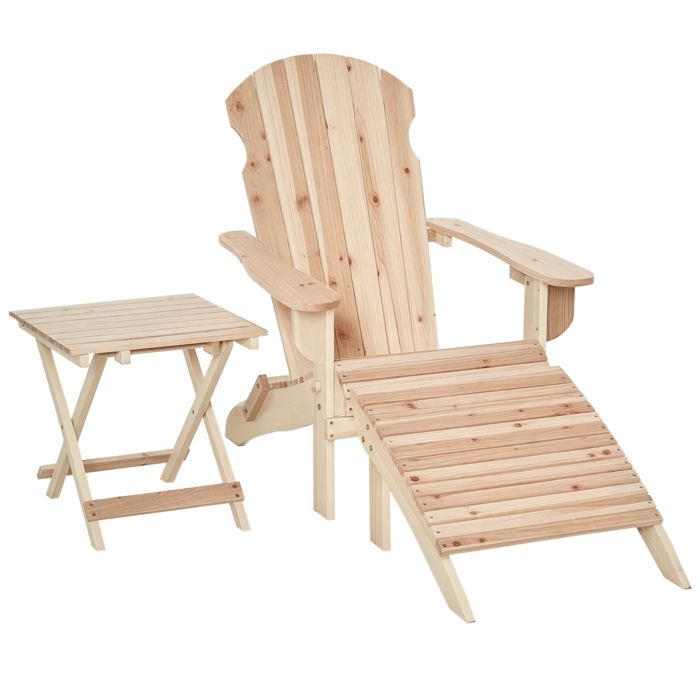 Fauteuil Jardin Adirondack Outsunny Pliable Avec Table Et Repose-Pied - Bois Massif Traité Gris