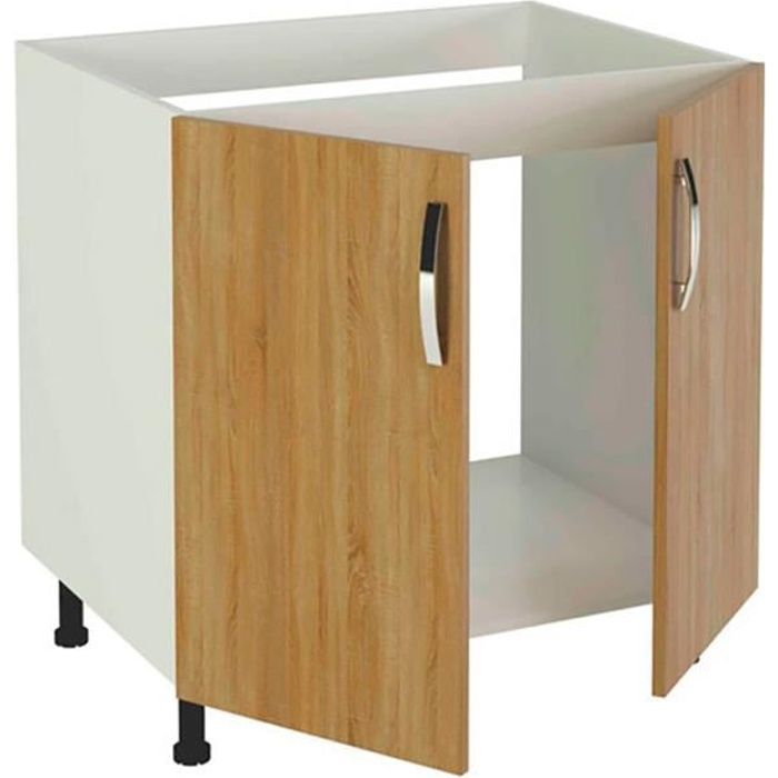 meuble bas de cuisine pour evier 2 portes coloris chêne cortez - hauteur 85 x longueur 80 x profondeur 58 cm