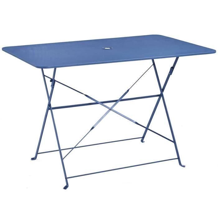 Table Pliante Rectangulaire En Metal Coloris Bleu Gendarme Dim