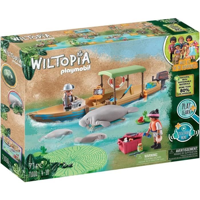 PLAYMOBIL - 71010 - Wiltopia - Pirogue et lamantins - Plus de 80% de matériaux recyclés ou biosourcé