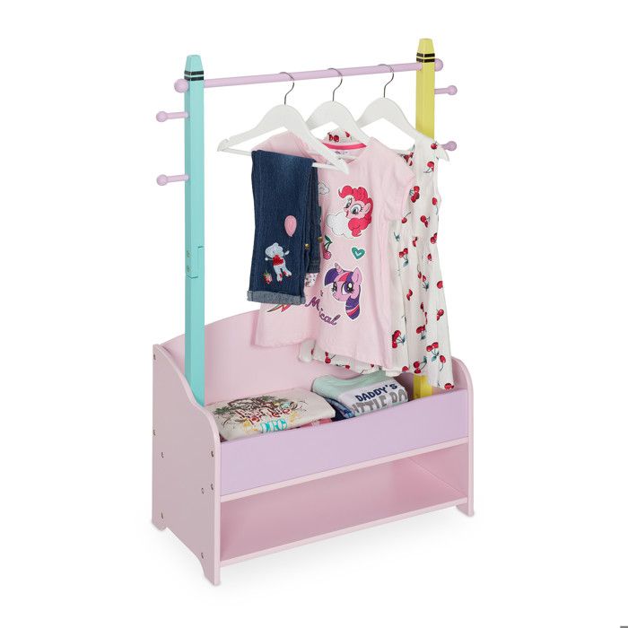 Relaxdays Penderie pour enfants portant vêtements chambre 4 crochet 2 tiroirs HxLxP : 100 5x71x30 cm multicolore