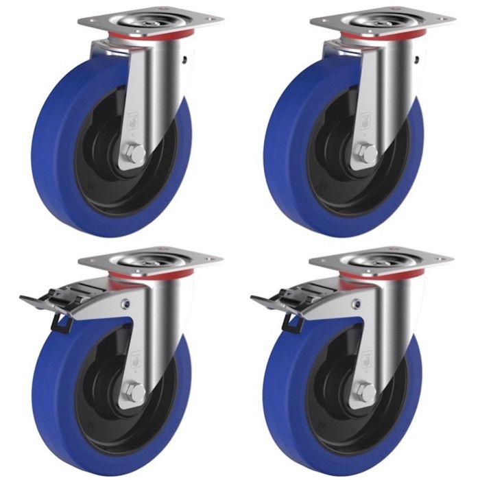 Roulette bleue, Pivotant avec frein, 5