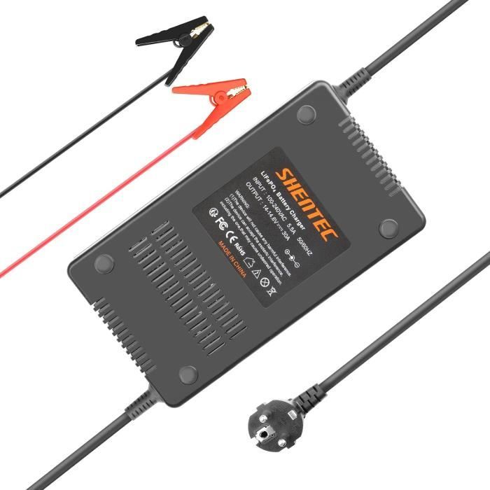 Chargeur Batterie LiFePO4 14.6V 4A - Charge Intelligent 4 Étapes Pour Voiture, Moto, Bateau - Prise EU