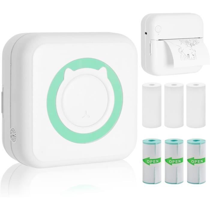 JESWO Mini Imprimante Portable Thermique Bluetooth – Photos, Mémos, Étiquettes & Autocollants + 4 Rouleaux Papier & 3 Étiquettes