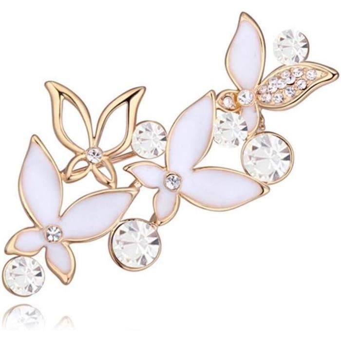 Broche Vintage Fleur Argentée Noircie Avec Cristaux Type Diamant Boréalis - Très Bon état