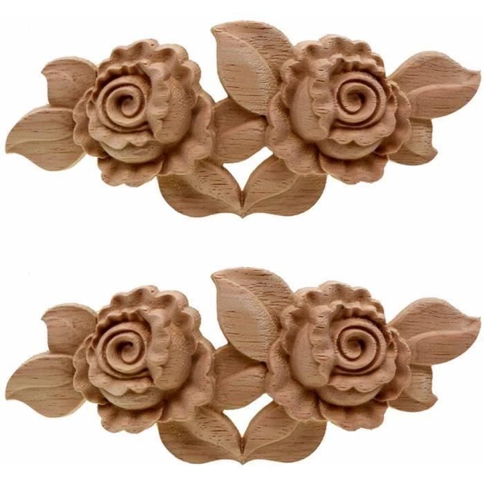 Lot De 4 Appliques Murales D'angle En Bois Sculpté Non Peint - Style Vintage, 25x6cm