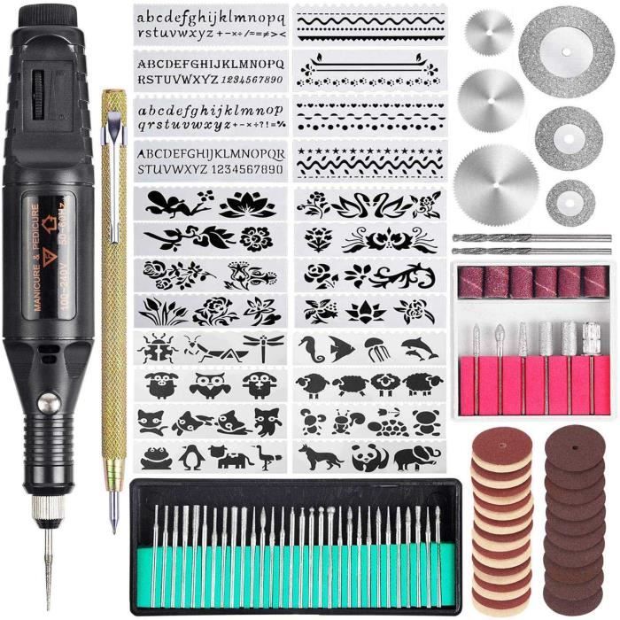 108 PièCes SéRies Jeu DOutils de Gravure éLectrique Multifonctionnel Filaire Mini Graveur Stylo de Gravure Ensemble DOutils