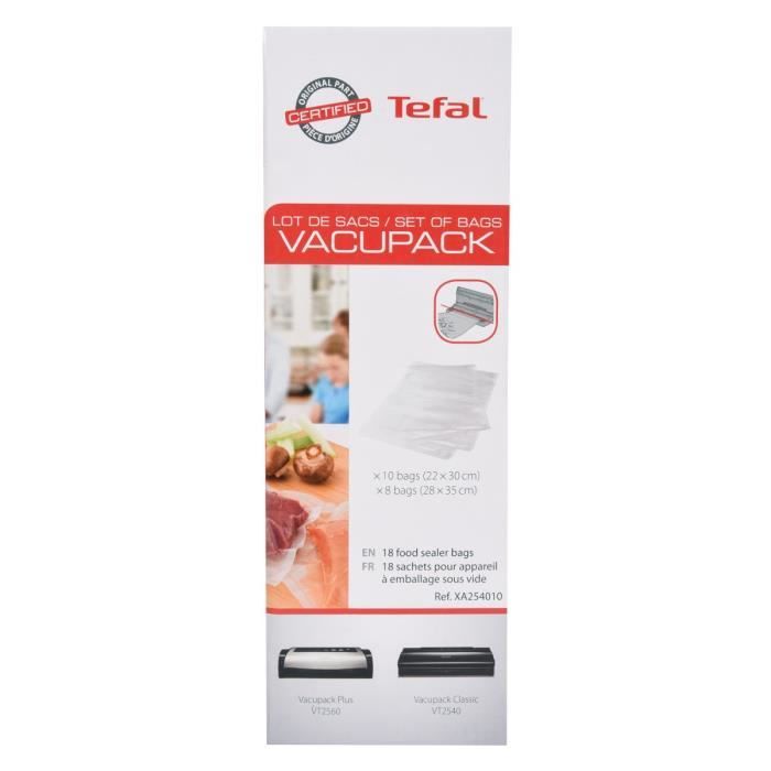 Lot de 10 Sacs 22×30cm + 8 sacs 28×35cm - TEFAL Vacupack Plus et Classic - Sachets réutilisables