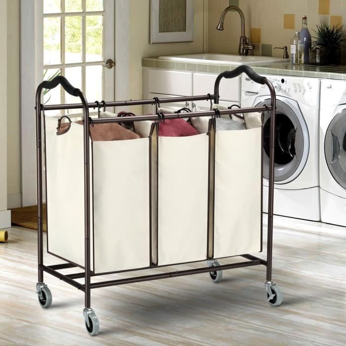 Chariot à Linge Royal Catering RCWW 3 - 200 Litres, 4 Roues Caoutchouc Dont 2 Freinées, Sac En PU étanche