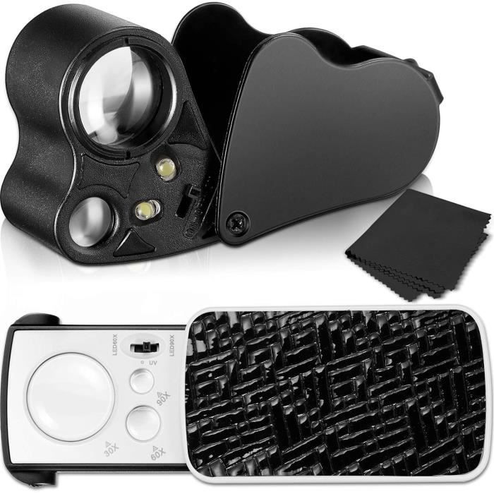 Loupe De Bijoutier Mizikuu 30X/60X/90X - LED Et UV Intégrées - Pliable, Pour Diamants, Pièces, Timbres