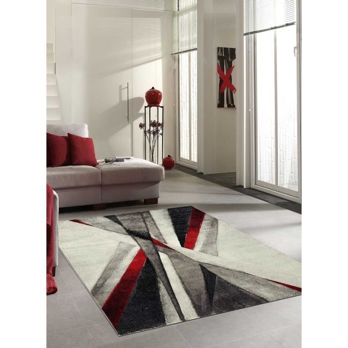Tapis Moderne RUGWORLD 60x110 Cm - Motif Cerfs à Carreaux - Rouge/Crème - Neuf