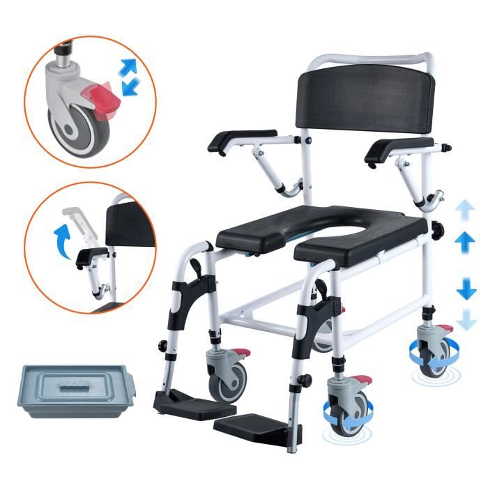 Chaise Percée VEVOR - Siège Toilette Réglable Avec Accoudoirs - Hauteur Adaptable Jusqu'à 158kg