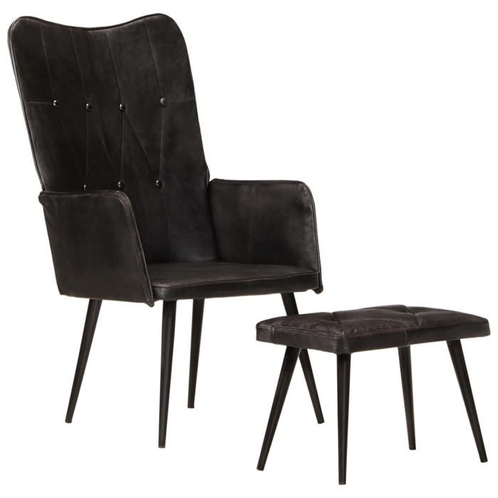 vidaXL Chaise à Oreilles avec Repose-pied Fauteuil à Oreilles Meuble de Salle de Séjour Salon Chambre Intérieur Noir Cuir 339666