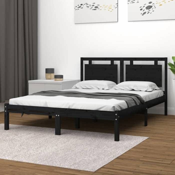 vidaXL Cadre de lit sans matelas noir 200x200 cm bois massif 3105559