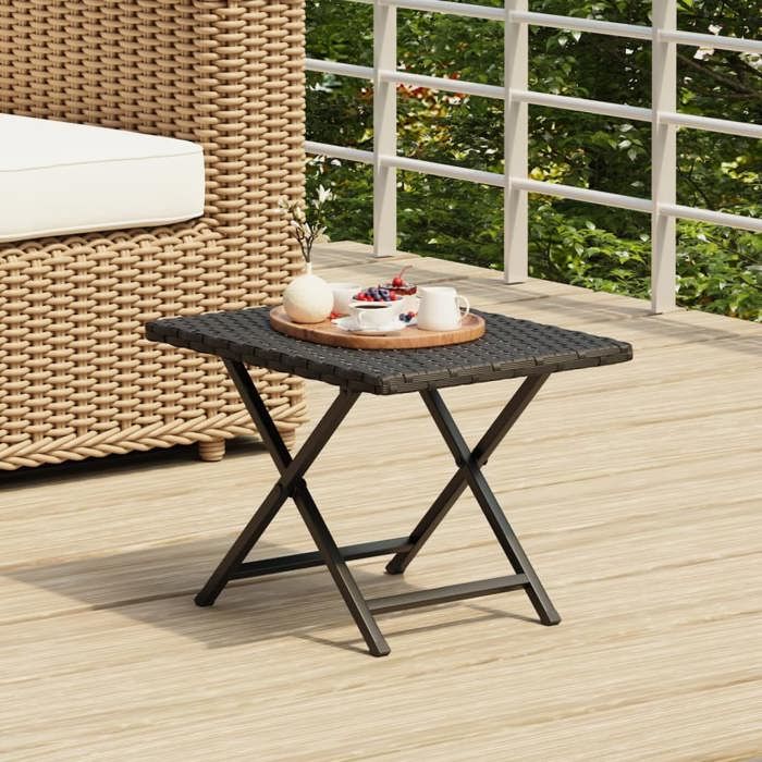 Vidaxl Table pliable 45x35x32 cm - Résine tressée Noir - vue 1