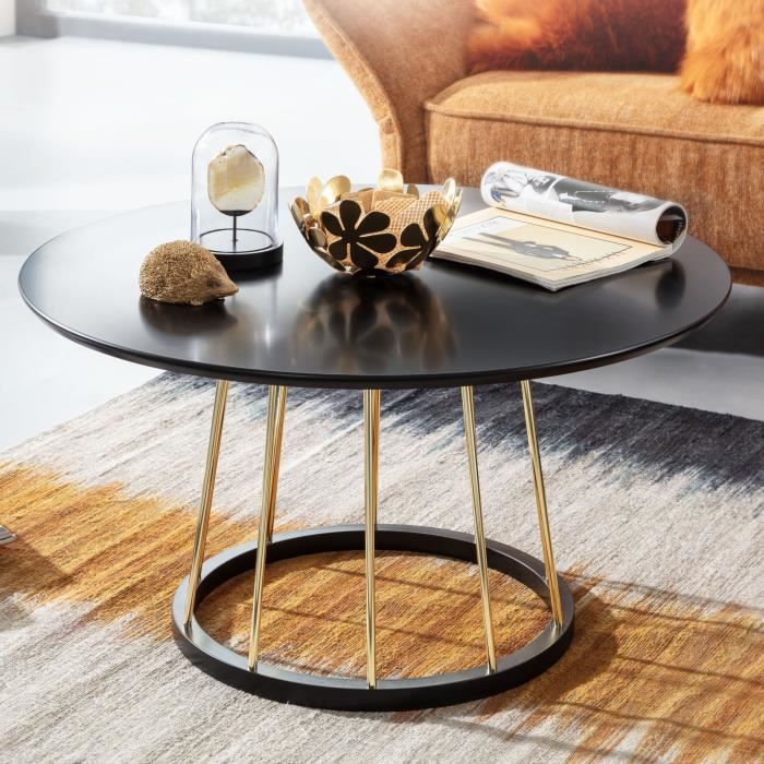 table basse ronde en métal noir et or wohnling - 80 cm de diamètre - design contemporain