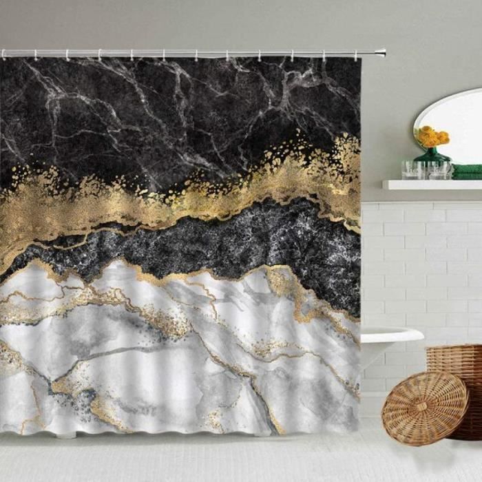 Rideau De Douche 3D Effet Marbre - 180x180 Cm - Imperméable Avec Crochets - Neuf