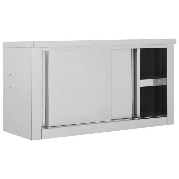 Meuble de cuisine - ZERODIS - Armoire avec portes coulissantes - 90x40x50 cm - Acier inoxydable - Hygiénique