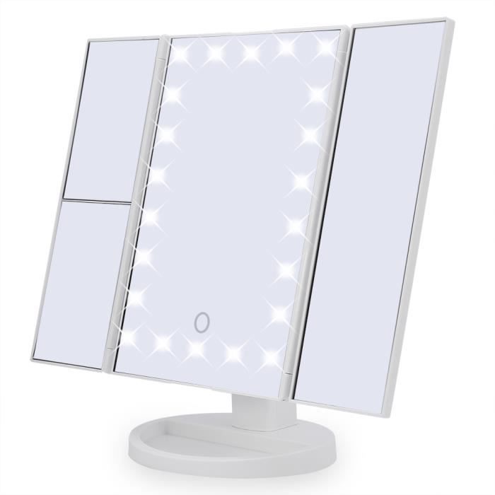 21PCs LED allume le miroir cosmétique de maquillage décran tactile （Noir） Le miroir de vanité illuminé par trois panneaux