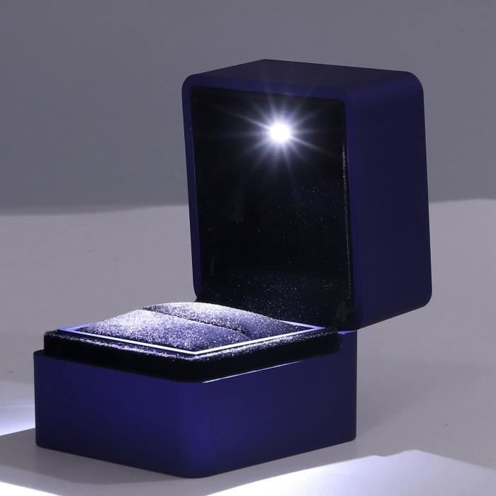 GBYAN Boîte à bagues en velours à 2 emplacements avec lumière LED pour cérémonie, bijoux, boîte cadeau pour fiançailles, mariage, rouge