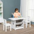Ensemble table et chaises enfant - set de 3 pièces + 2 bacs amovibles - table étagère pour jouets 2 en 1 - MDF PP blanc gris-1