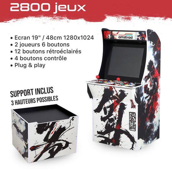 Borne D'arcade Amstrad Dreamers 2800 Jeux - Écran 19" 4:3, 2 Joueurs, 16 Boutons Rétroéclairés, 3 Hauteurs Réglables