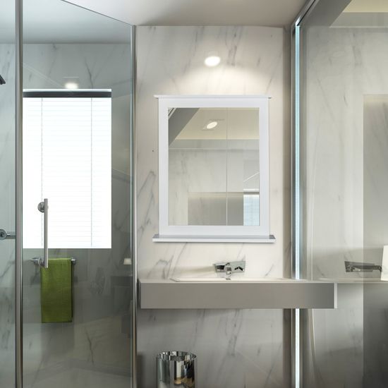 Miroir avec tablette, bambou & MDF, rectangulaire, HxLxP: 56,5x54x10 cm, à accrocher, nature - blanc, Relaxdays | Leroy Merlin