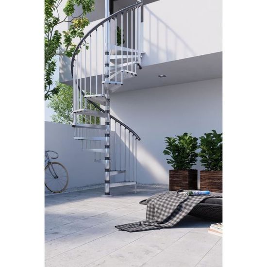 escalier exterieur colimacon 12 marches palier diametre 140cm structure et marches en acier galvanise exterior zink misterstep cdiscount bricolage
