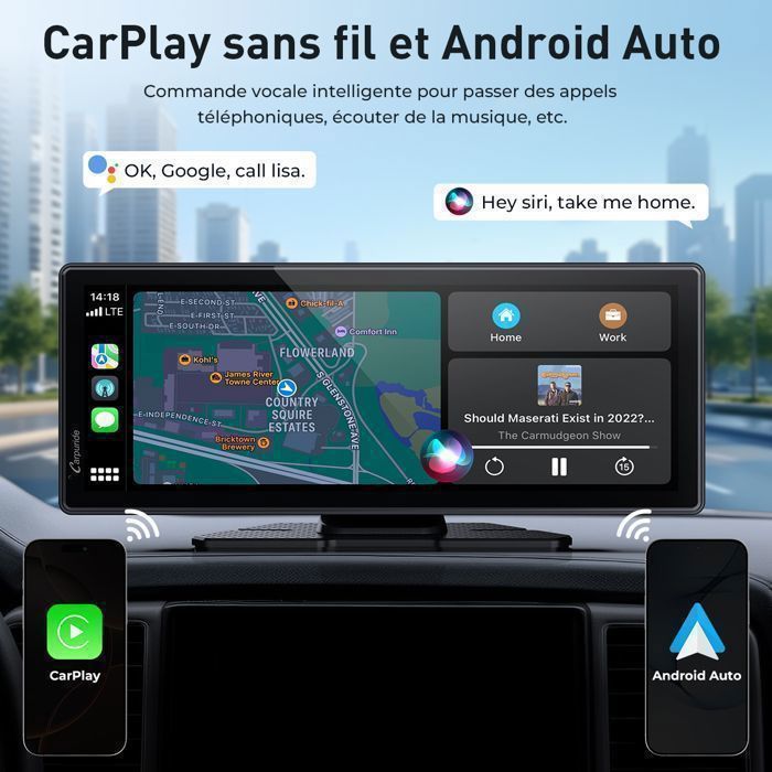 Carpuride V92R - Pantalla portátil Carplay inalámbrica y Android Auto, 10.26 Pulgadas 1080P HD Pantalla táctil Radio con cámara de Respaldo Real 720P/BT 5.0/Mirror Link Compatible con Montaje en
