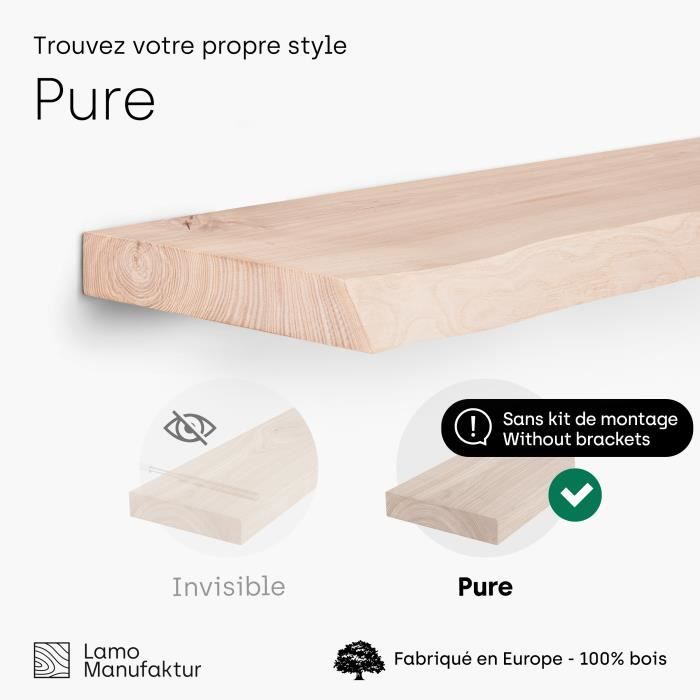 Étagère Murale Bois Massif Irrégulier 100cm Lamo Manufaktur - Style Vintage Naturel Avec Équerres Noires