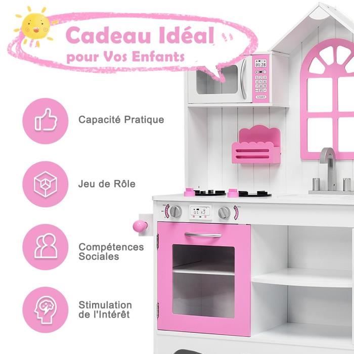 Cuisine En Bois DREAMADE Pour Enfants – Blanche, 55x31x75 Cm, Sons Et Lumières, Accessoires Inclus
