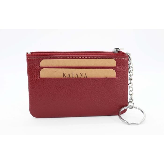 Porte-Monnaie Katana En Cuir Lisse - Compact 10x9 Cm, 3 Couleurs (Rouge Foncé, Noir, Choco)