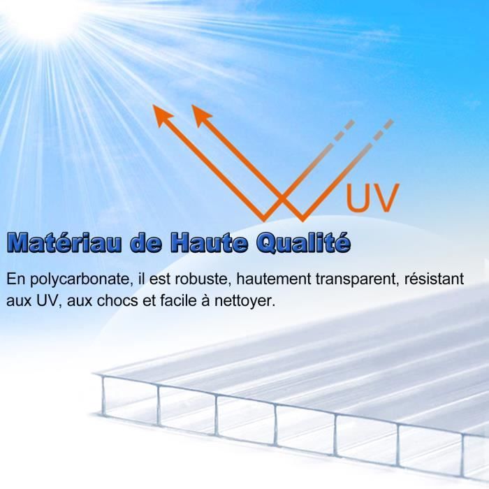 Plaque polycarbonate alvéolaire 10 mm transparent 2 x 1 mt : :  Bricolage