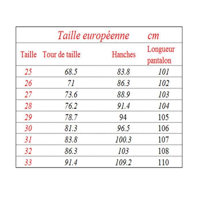 Taille 29 best sale jean homme correspondance