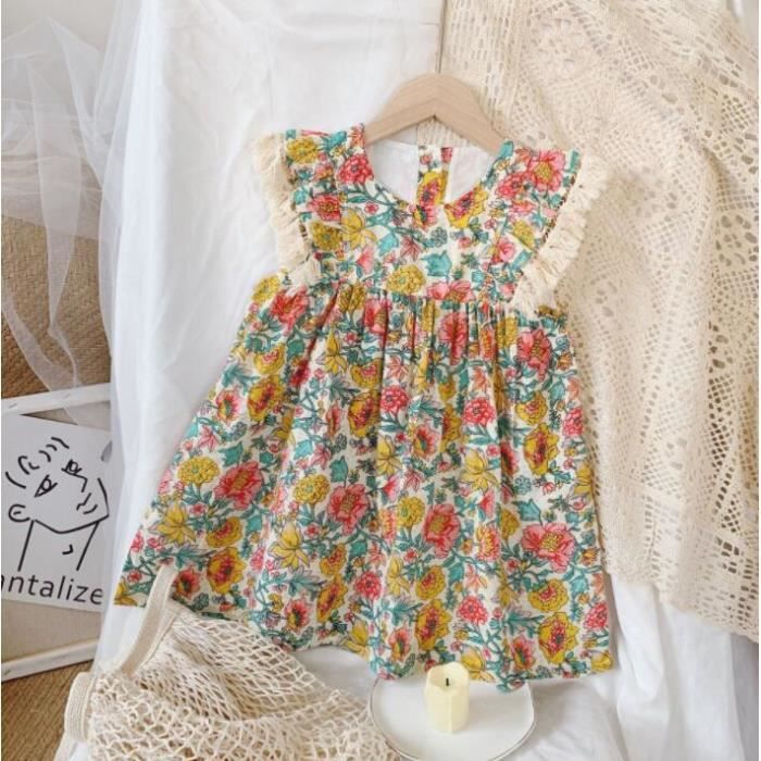 Robe Été Fille Imprimé Ananas - Sans Manches, Patineuse - 95% Rayonne