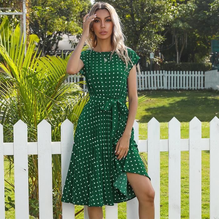 Robe Femme Trapeze Col Rond en Coton Imprime a Pois Vert CK Vert Cdiscount Pret a Porter