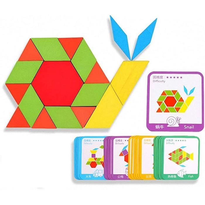 Puzzle Tangram En Bois 7 Pièces – Formes Géométriques Éducatif Avec Boîte De Rangement – Dès 3 Ans – Violet