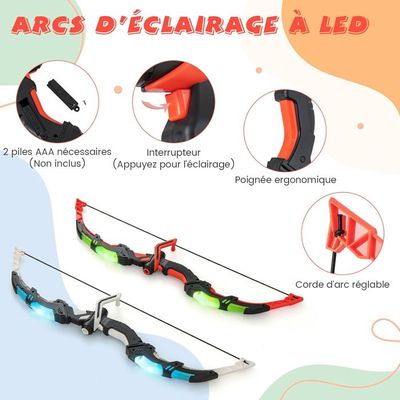Set D'arc Et Flèches HOMASIS Pour Enfants, 2 Arcs, 20 Flèches, 2 Carquois, Cible, Lumières LED, Dès 3 Ans, Intérieur/extérieur