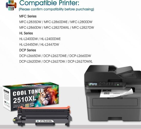 Toner Compatibile Brother TN2510 - Per Stampanti HL-L2400DWE, DCP-L2620DW, MFC-L2860DWE (1 Nero, 1200 Pagine) - Foto 6