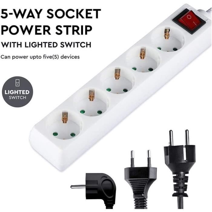 Navaris Multiprise 5 Prises - Bloc Alimentation LED avec Prise Multiple  Schuko Type F avec 2x Port USB et Câble 1,5 m - Rallonge Électrique  Vissable : : Bricolage