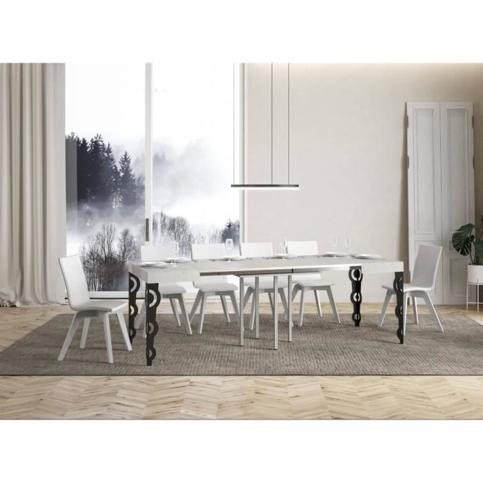 Table à manger carrée 90x90 en bois blanc, extensible avec