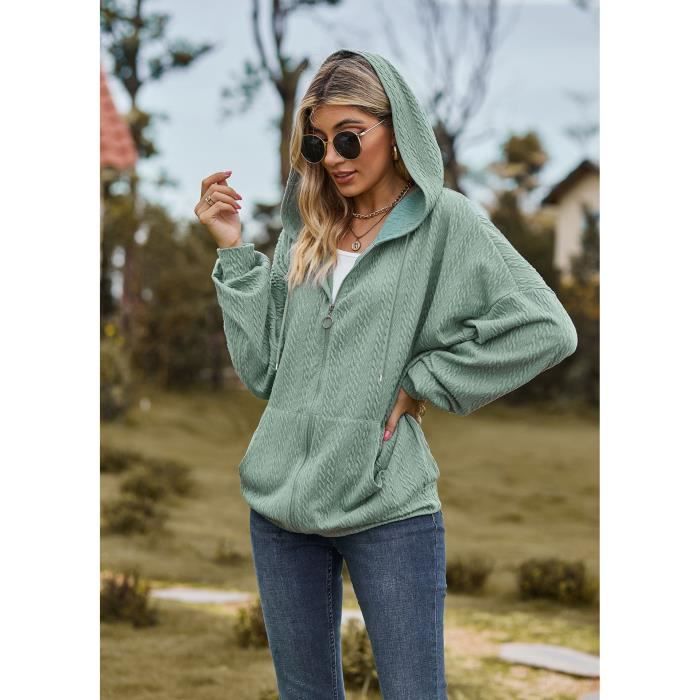 Sweat à Capuche Zippé Pour Femme - Léger, Chaud, Poche Zippée, Coupe Oversize, Tendance Automne/Hiver 2025