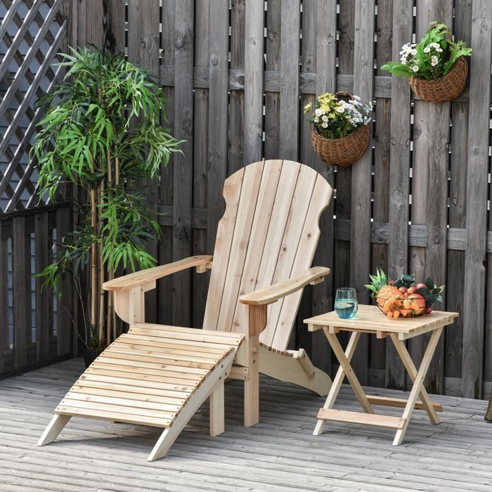Fauteuil Jardin Adirondack Outsunny - Bois Sapin Traité Gris, Confortable Avec Porte-gobelet