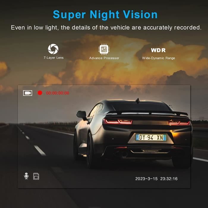Dashcam WeBeqer 1080P FHD - 3 Caméras 176° + Carte 64G | Vision Nuit, Parking 24H