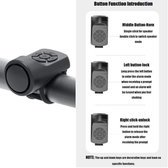 Klaxon Vélo électronique Avec Lumière - 6 Sons Et 4 Modes éclairage - Rechargeable USB-C
