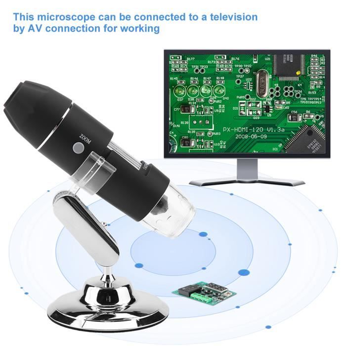 Loupe numérique de microscope électronique USB WIFI HD avec support (noir)