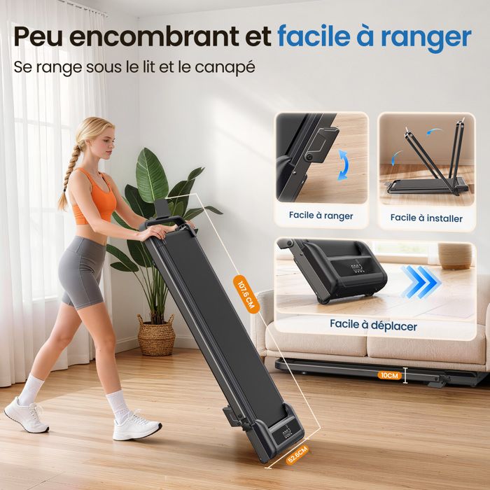 LIKESPORTING Tapis De Course Pliable - Inclinaison 5% - Moteur 1400W Silencieux - 12 Km/h Max - Idéal Maison/Bureau