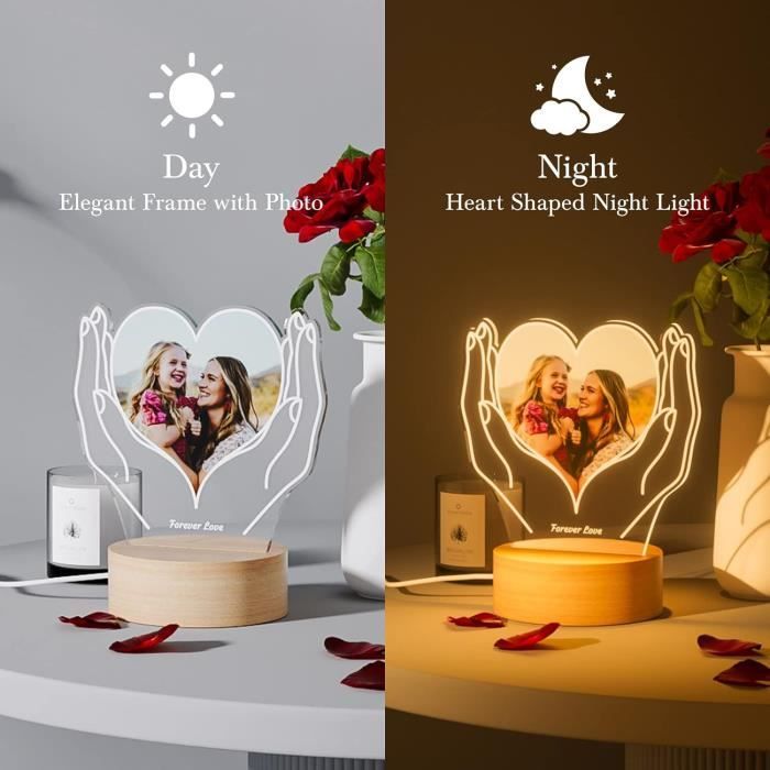 Veilleuse en Forme de Coeur Cadre Photo Personnalisé avec Photo Lumineux  Cadeaux pour Maman Femme Couple Decor - Cdiscount Maison