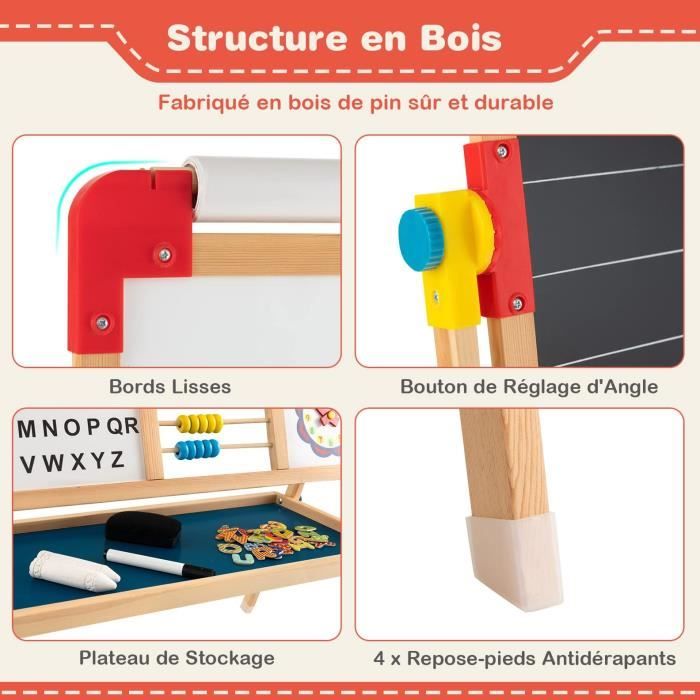 Tableau Magnétique Enfant Eichhorn - Bois Avec Craies Et Éponge - Double Face Rotatif - Dès 3 Ans